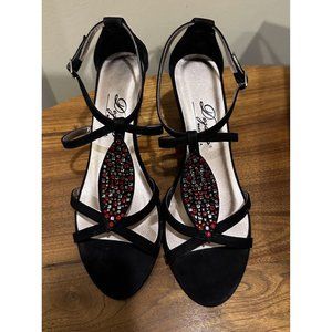 Dezario USA Made Red Swarovski Crystal Sandals Shoes‎ Size 10, NEW